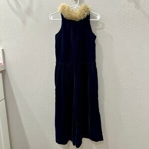 Janie and Jack Blue Velvet Faux Fur Collar Jumpsuit